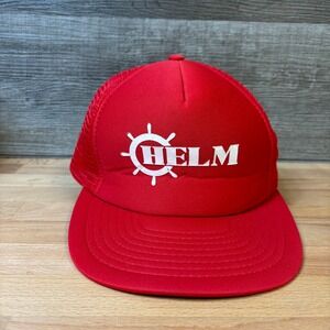 Vintage HELM Hat Cap Snapback Red White Trucker One Size Adjustable
